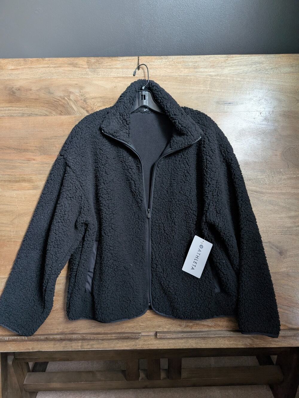 Athleta Windbreaker Jacket Womens Small Black Cloud Fleece Warm Full Zipper